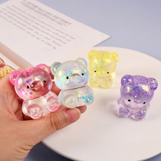 Klarer Bär Quetschspielzeug Stressabbau Glitzerbär Stresszuckerball Sensorisches Spielzeug Weich Langsam aufsteigend Dekompression Fidget Spielzeug