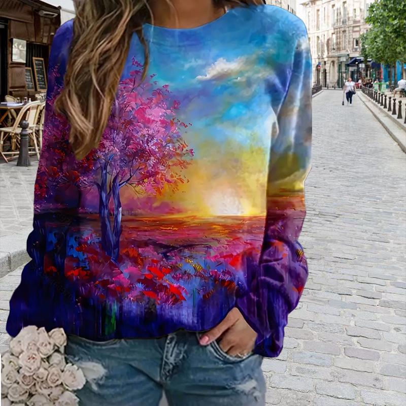 

Топы для женщин с принтом 3D-растений в горшках, круглым вырезом и длинными рукавами, футболка, осенний повседневный тонкий пуловер, женский топ с длинными рукавами 8XL чёрный