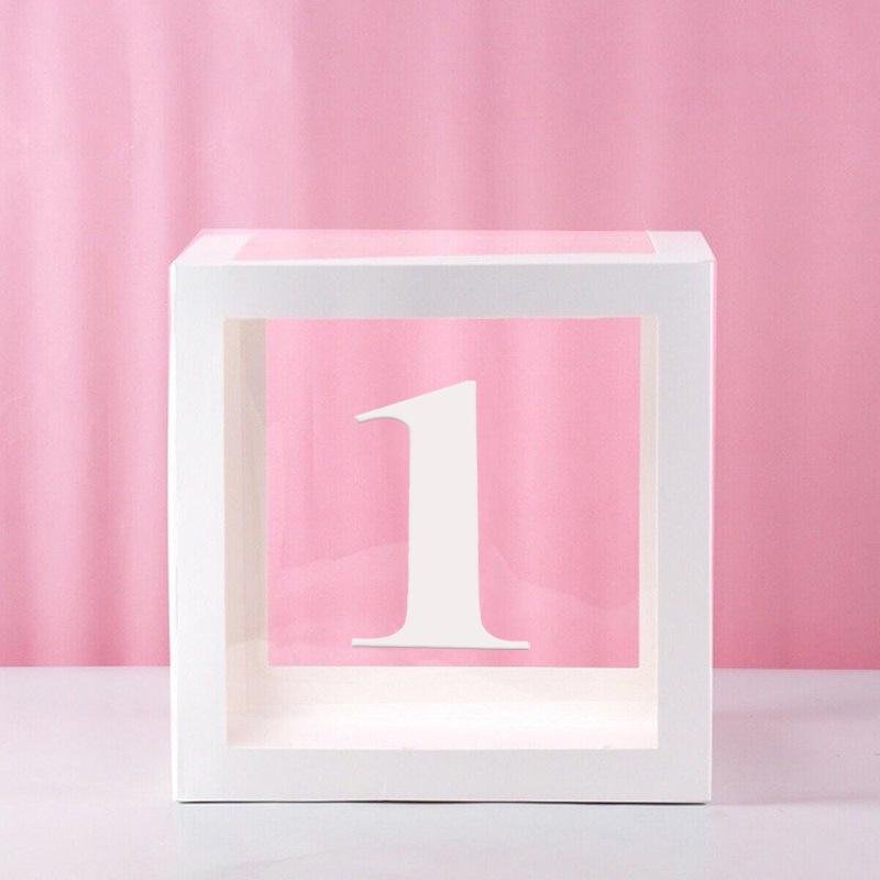 Clear Balloon Box with 26 White Letters for Birthday Party and Baby's First Birthday Decoration