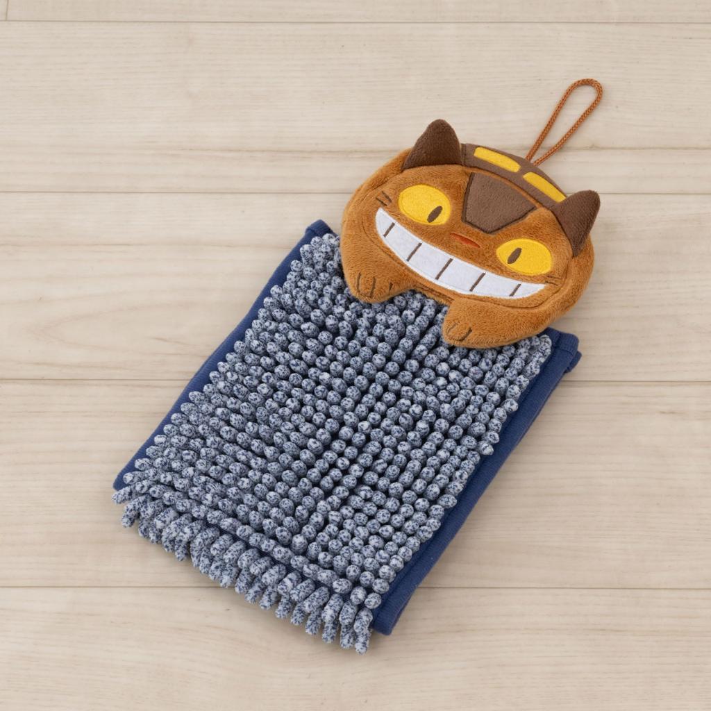 Senko My Neighbor Totoro Fluffy Cat Bus Hand 15 x 20 cm using the Navy 65609 Towel, Approx. (when loop), Blue, Absorbent, Quick-Drying Microfiber,