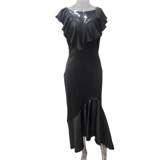 Vysoký pas Pás Těsný Nepravidelný Vysoký Nízký lem Dámské šaty Elegantní Maxi šaty s volánkovým límečkem mimo ramena Dámské oblečení