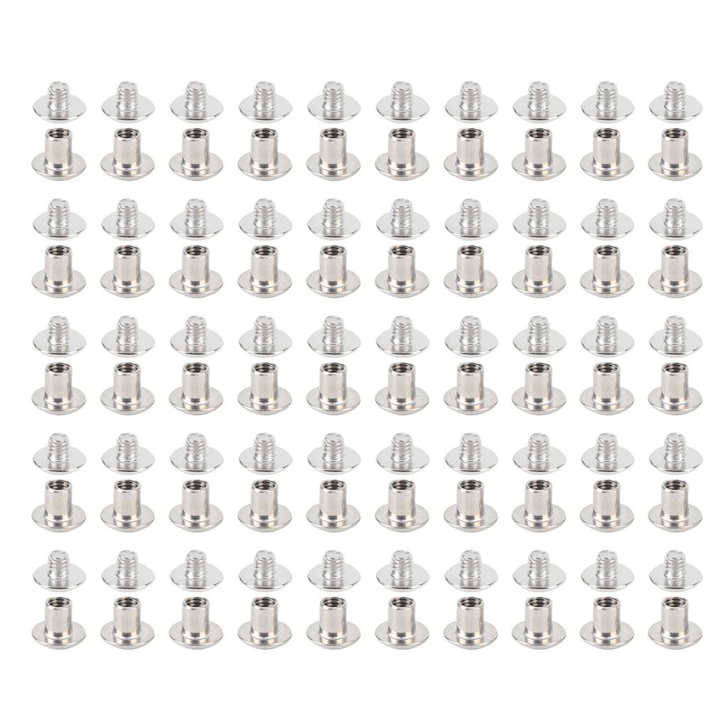 50 Set Flat Round Head Rivet Stainless Steel M4 5x6x9.5mm Binding Post Screws Set for Leatherwork