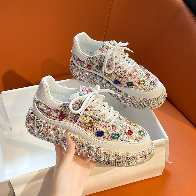 Designer Sneakers for Women  New Spring Shiny Rhinestones Women's Vulcanize Shoes Fashion Autmn Platform Casual Shoes Female