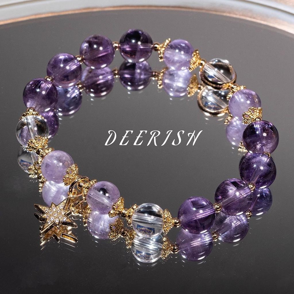 Nine Purple Fire Natural Amethyst Bracelet National Style Xiaohong Duobao Jewelry Original White Crystal Bracelet