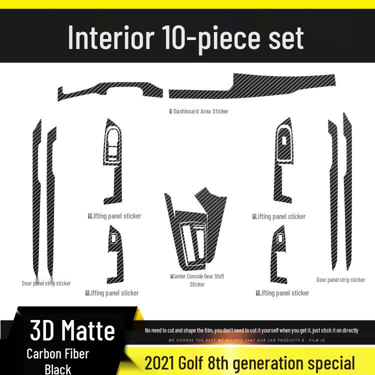 Compatible with 2021 VW Golf 8th Gen Interior Mod: Carbon Fiber Center Console & Door Protection Stickers