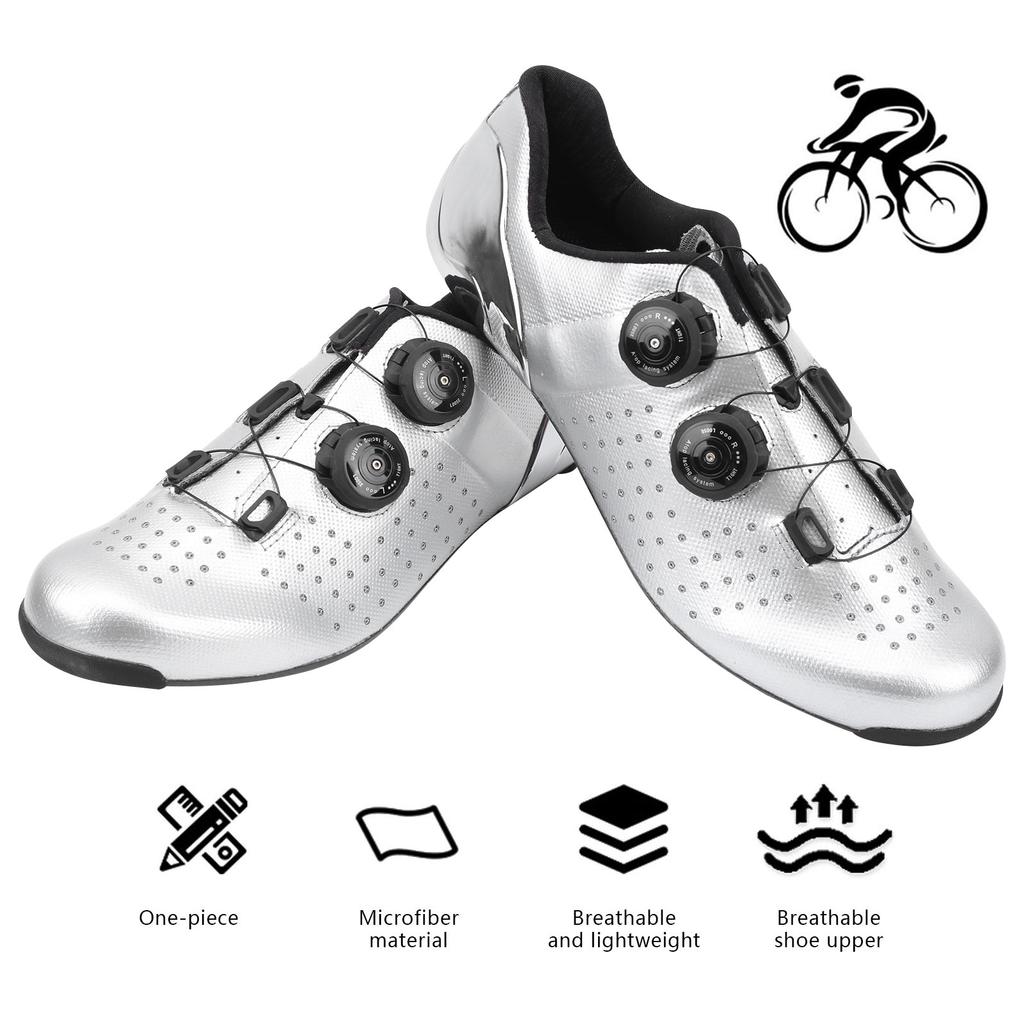 1Pair Outdoor Bike Cycling Shoes Electroplate Silver Vamp Bicycle Road Lock Shoes