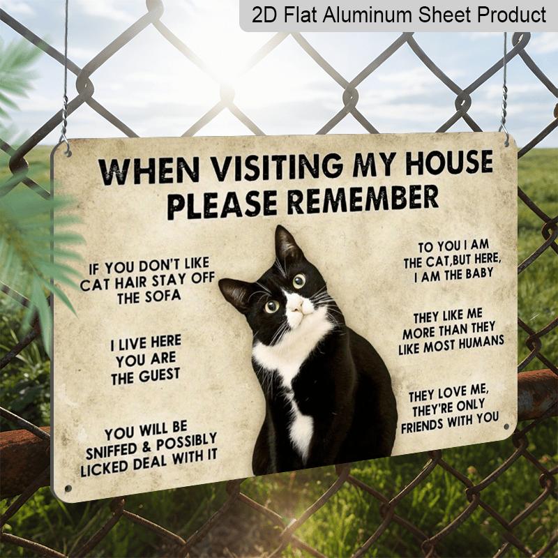 2D Flat 1pc "Cat House Rules" Funny Sign Decorative Sign & Plague - Aluminum Wall Decor - 11.8*7.9in | Perfect for Home & Yard Decor, Ideal Gift for