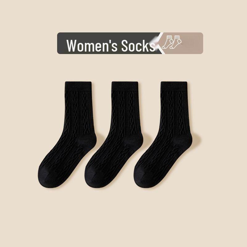 Women's Thick Cable-Knit Imitation Cashmere Mid-Calf Socks - Fleece-Lined, Warm, Japanese-Style, Maternity Slouch for Autumn/Winter