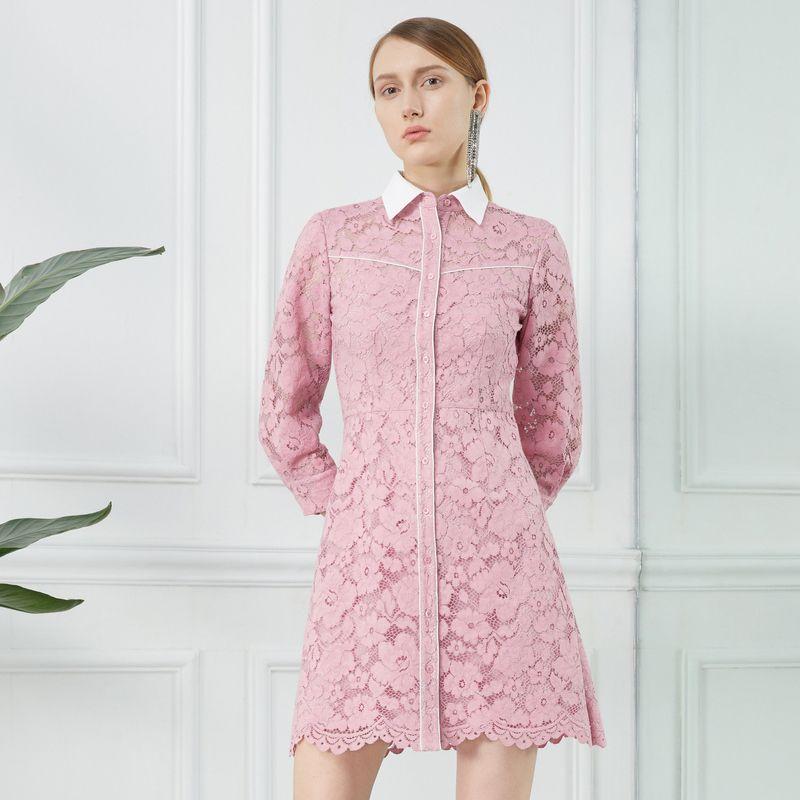 

Obeg Весенне-летняя элегантность Комплект из двух предметов Платье-рубашка Кружево Peach powder 155/XS/34