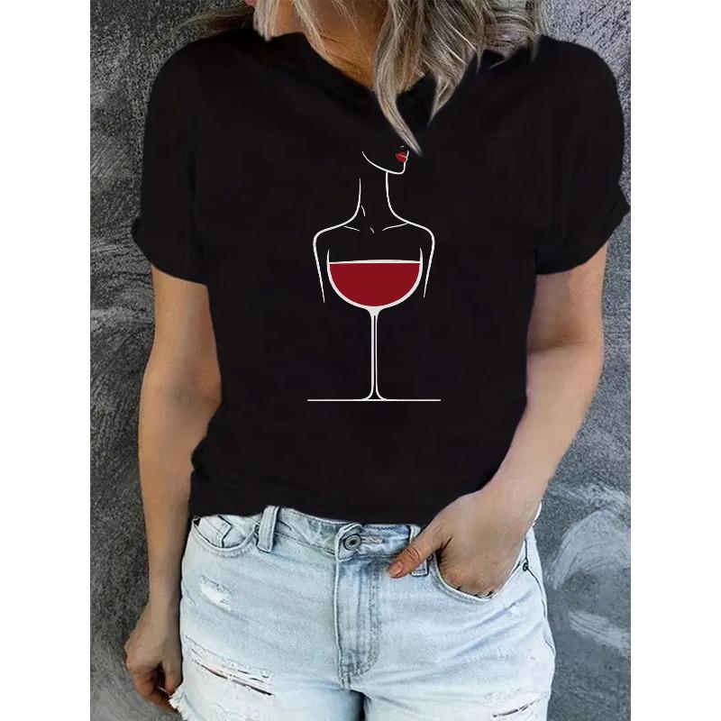 

Women S Casual Round Neck T-Shirt with Stylish Letter Print for Spring and Summer 4XL чорний