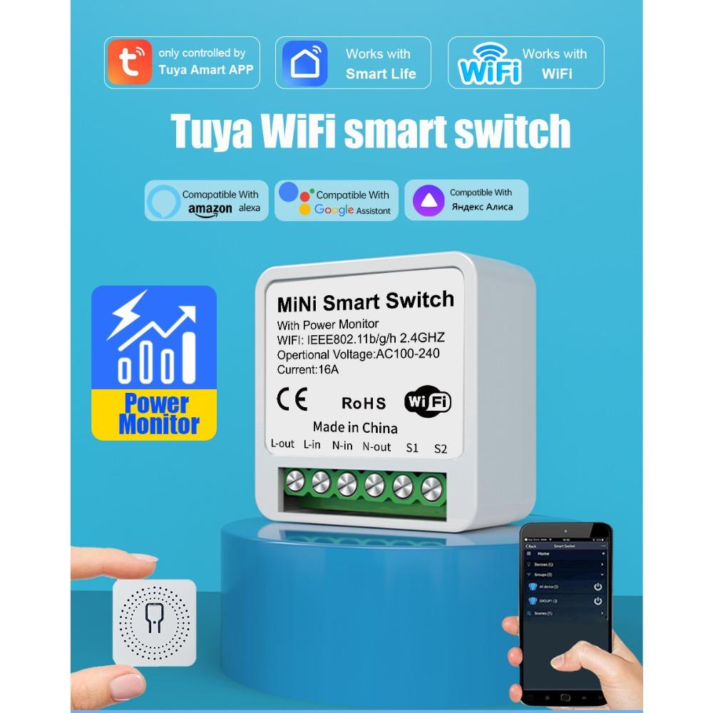Interruptor WiFi, relé, interruptor inteligente, interruptor remoto con cableado de fase/neutro, control por aplicación con temporizador, compatible con Alaxe.