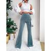 Ladies, High Waisted, Corduroy, Flared Pants, Solid Color, Casual Pants, Wide Leg Pants, Long Pants