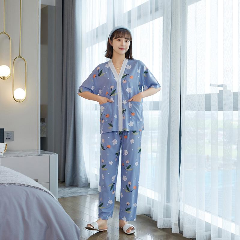 Cotton and silk pajamas women's spring and autumn short-sleeved trousers set summer thin Internet celebrity large size high-end loungewear