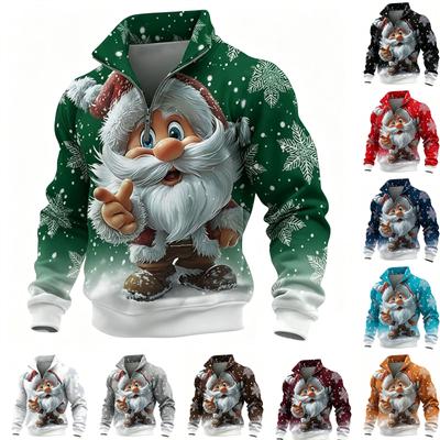 Men's Casual Zip-Up Stand Collar Long Sleeve Sweatshirt for Christmas