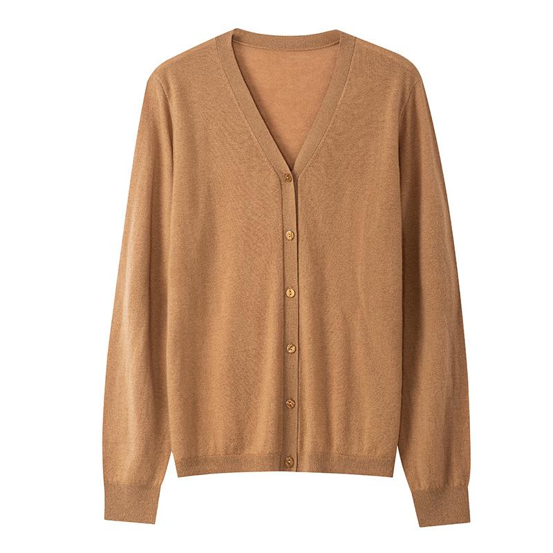 Autumn New 0 Wool Cardigan Women's Blouse Collar with Casual Long-sleeved Knitted Sweater Jacket Thin Top
