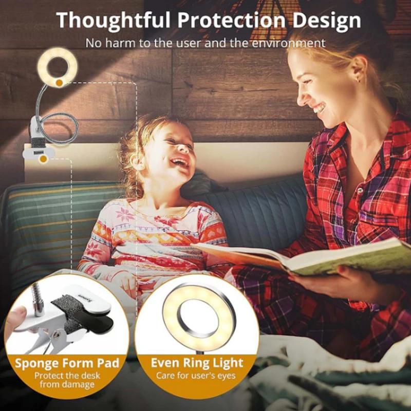 Lampada da lettura a LED con morsetto, 3 colori e 10 luminosità, lampada da scrivania flessibile a collo di cigno, lampada da lettura per bambini, luce notturna, luce da libro