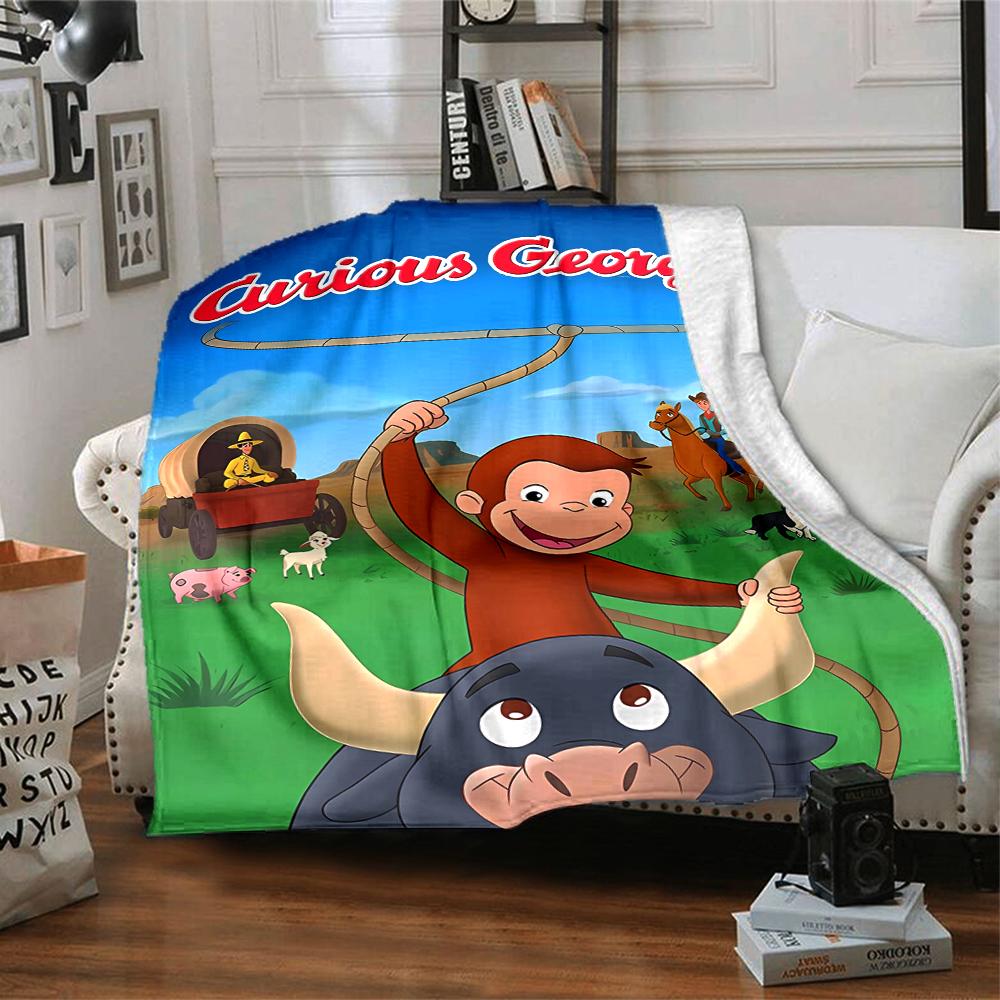 1pc Curious George (2) Blanket, Gift, for Men and Women, Soft Blanket, Good for Sofa Bed Couch Travel, Lightweight Flannel Blanket