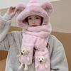 Cute Bear Ear Women Beanies Cap Thickened Plush Integrated Cap Scarf Hat Scarf Gloves Set  Outdoor
