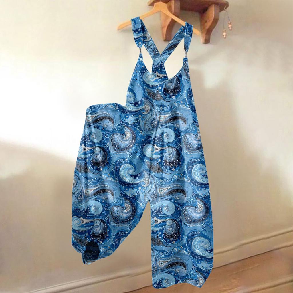 Damen Sommer Overalls Blumendruck Vintage Jumpsuit (Nicht verstellbare Träger)