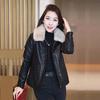 Winter Women Leather Jacket Fleece Lined Thick Warm Short Loose Coat
