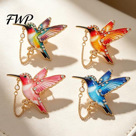 Oil Dripping Bird Pin Rhinestone Hummingbird Brooch Pin, Lapel Sweater Cardigan Coat Suits Accessories, Jewelry Gift for Women