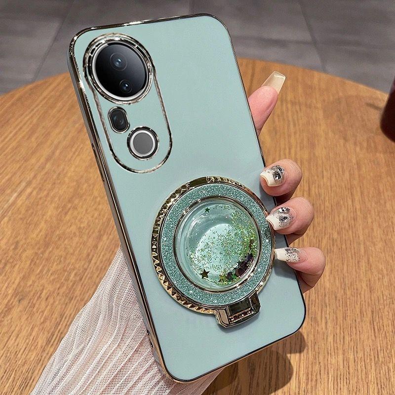 For Vivo V50 LITE Fashionable Galvanized Phone Case for Vivo V50 V40 Lite V30 Pro V29 V25 E Y300 Y39 Quicksand Bracket Shell