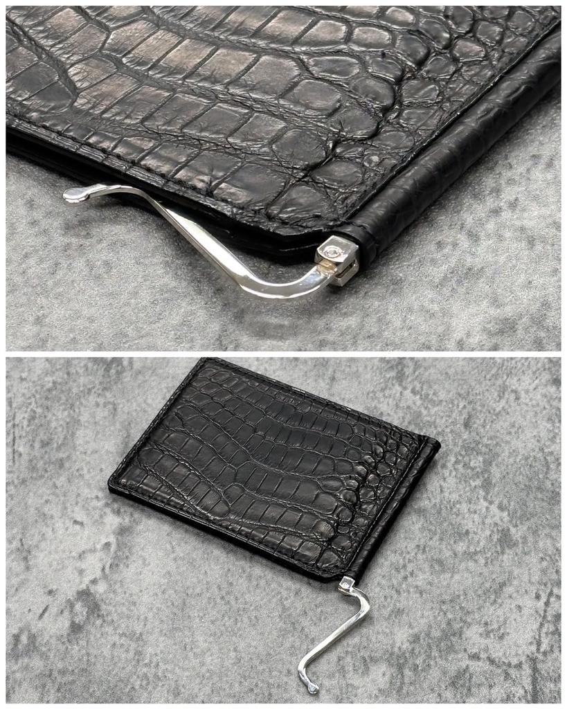 LESAC Exotic Leather Bill Clip 8178 BLACK, Made In Japan, Authentic Leather, Luxury Wallet, Money Clip, Leather, Gift for Men and Women, Good