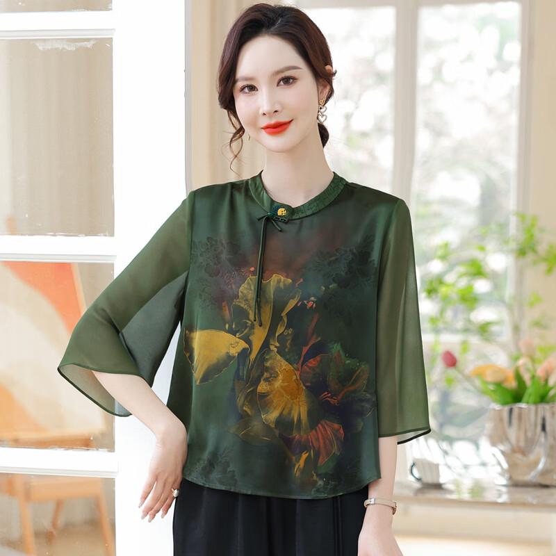 Elegant New Chinese Style Printed Seven-Sleeve Top