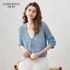 Cardigan da Donna in Misto Lino con Scollo a V e Pizzo Francese