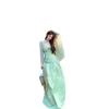 Seaside vacation dress backless waist thin dress streamer green shawl with white temperament suspender dress