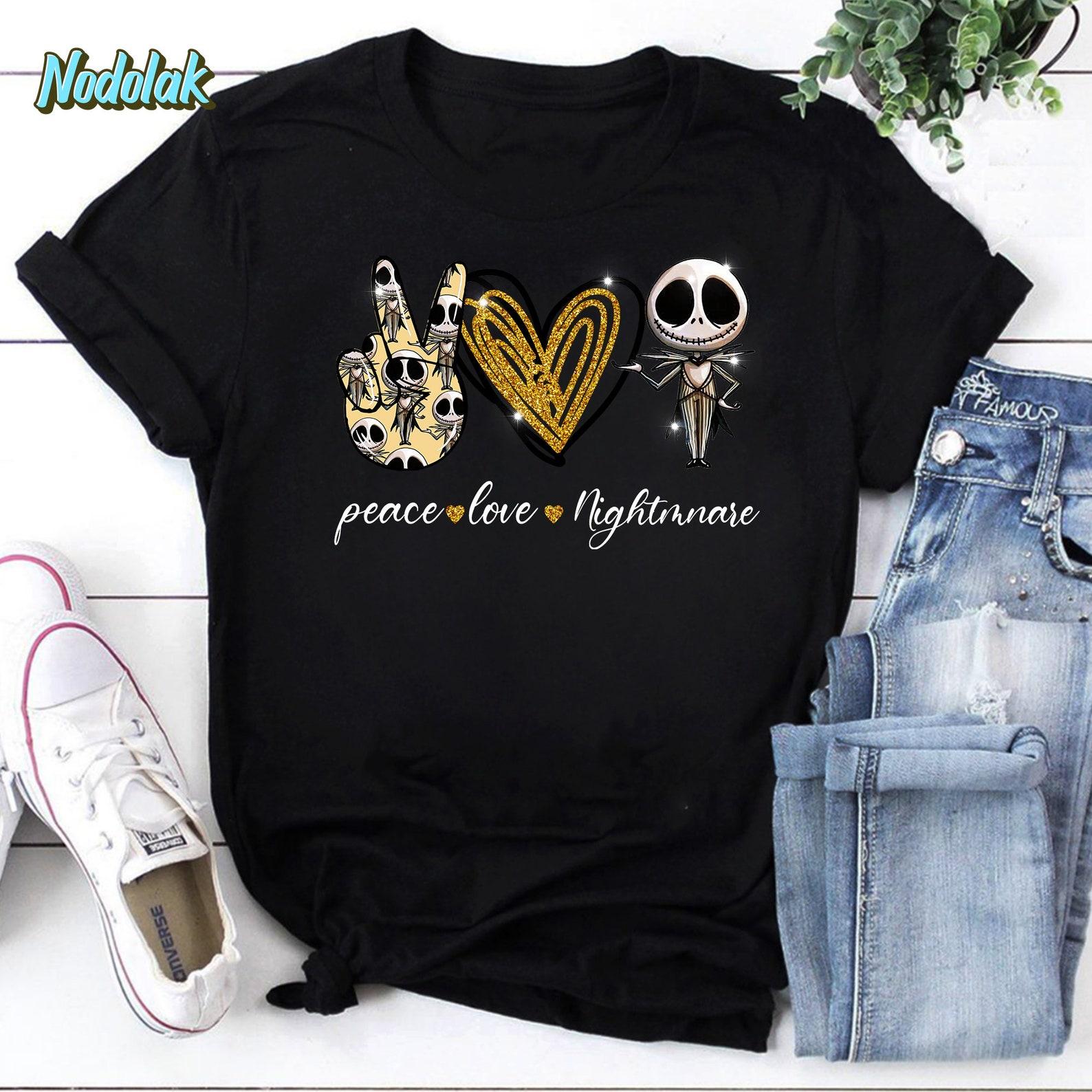 Jack Skellington Peace love Nightmare Vintage T-Shirt, The Night Before Christmas Shirt, Jack Skellington Shirt, Peace Love Shirt L