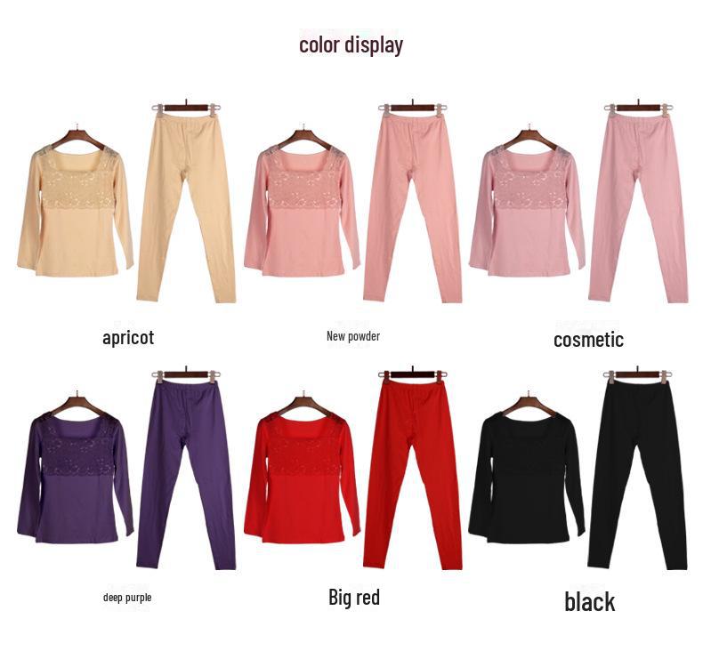 Women's Pure Cotton Lace Thermal Underwear Set - Autumn/Winter Long Sleeve & Bottoms