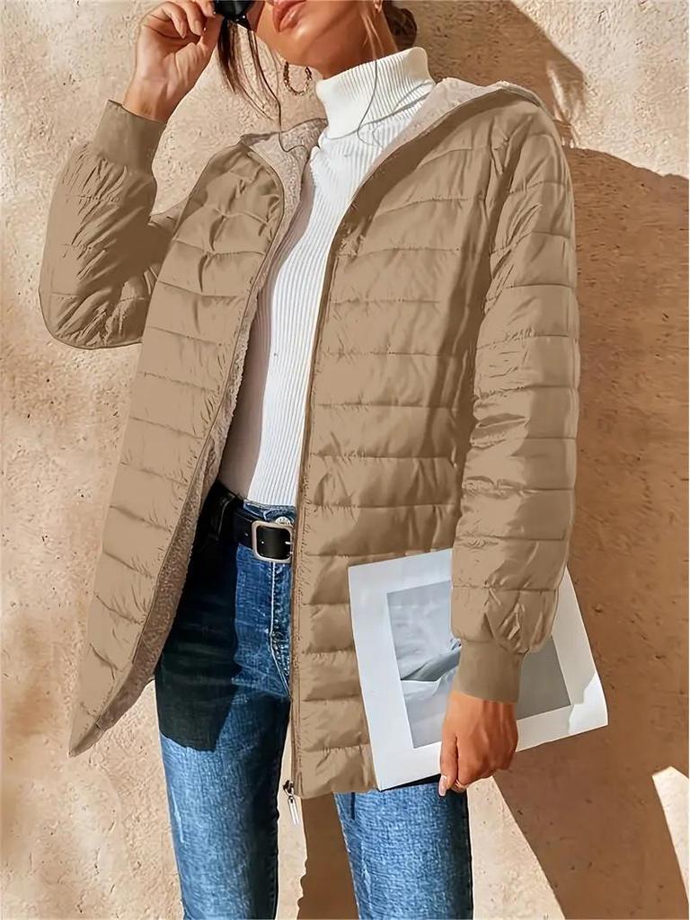 2024 Korean Style Slim Fit Fleece-Lined Hooded Cotton Coat, Warm Lambswool Women's Jacket for Autumn/Winter