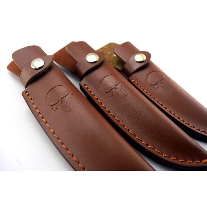 Fixed Blade Knife Scabbard Embossed Cowhide Cover Leather Sheath Camping Knife Case Hunting Holsters with Belt Buckle