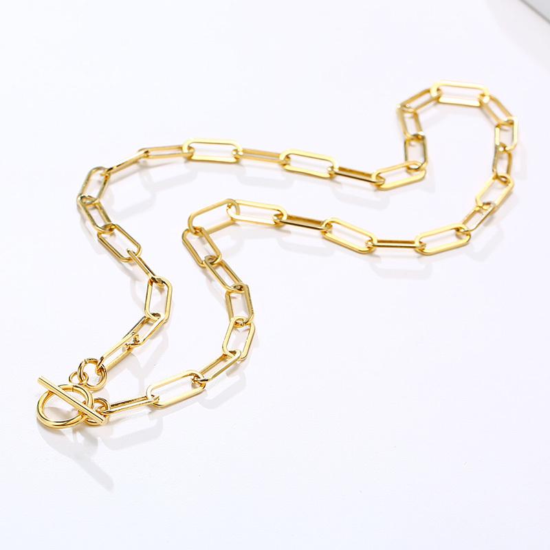 Chic Rectangle Chain Necklaces for Women,Gold Color Stainless Steel Paperclip Link Choker with Toggle Clasp, Party Gifts for Her