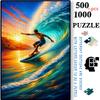 500pcs-1000pcs, Handmade Jigsaw Puzzle, Paper Puzzle, DIY Puzzle, White Card Material, Surfer in the Waves, Vibrant Sunset White Card Material, Suitab