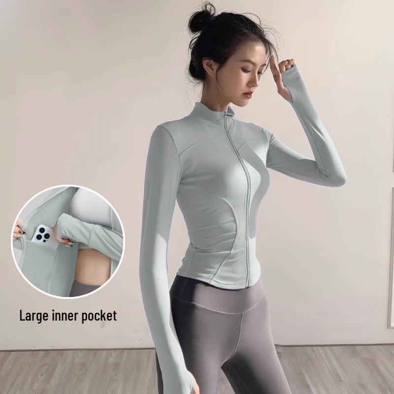 Women's Quick-Dry Long Sleeve Yoga Jacket with Sun Protection - Fitness & Running Zipper Top for Spring/Summer