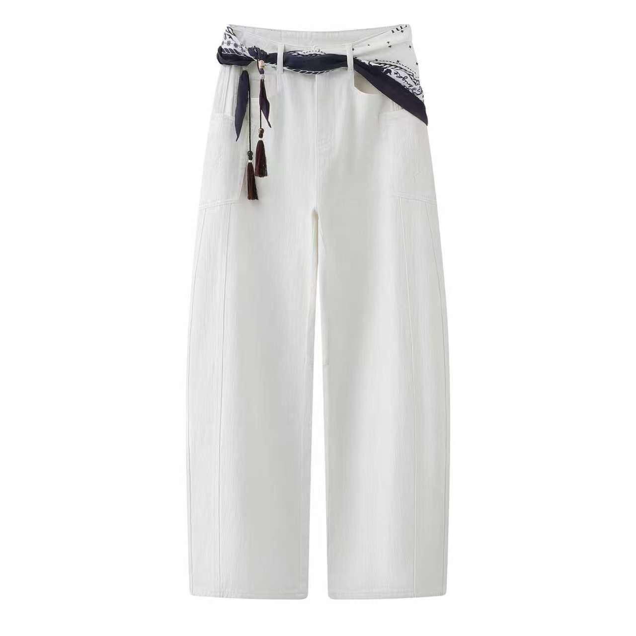In Stock Summer 2026 Trendy Printed Ribbon Wide-Leg Jeans RK11302152 Medium белый