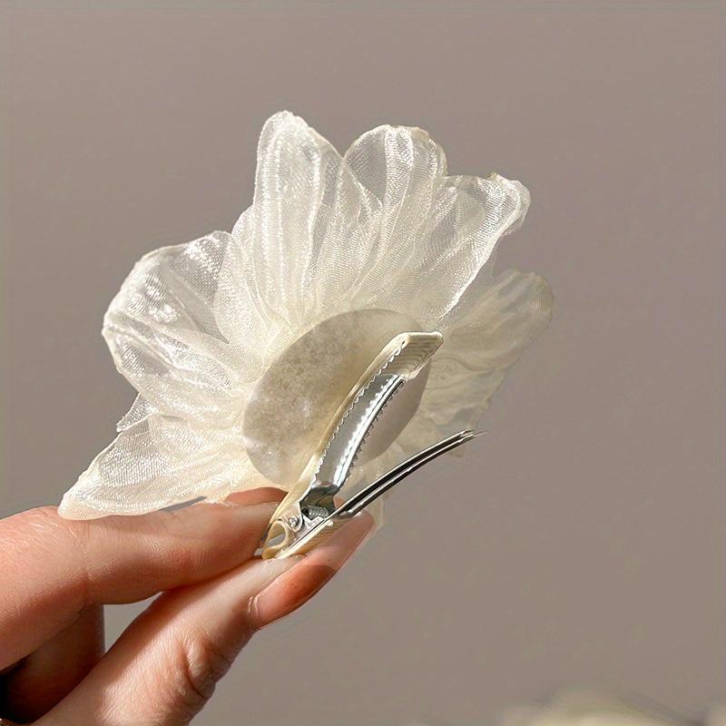 2pcs Elegant Bohemian Chic White Mesh Flower Hair Clips | Ruffled Petal Design, Sweet Floral Hair Accessories | for Women and Girls