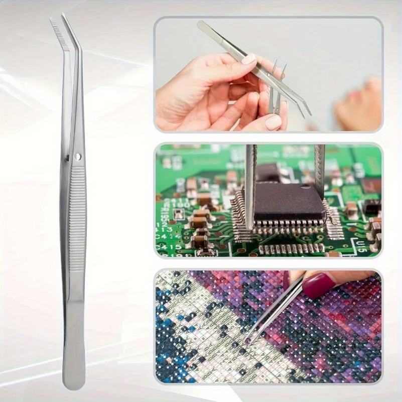 10Pcs Precision Stainless Steel Tweezers Set, Multifunctional Stainless Steel Tweezers with Curved Serrated Tips
