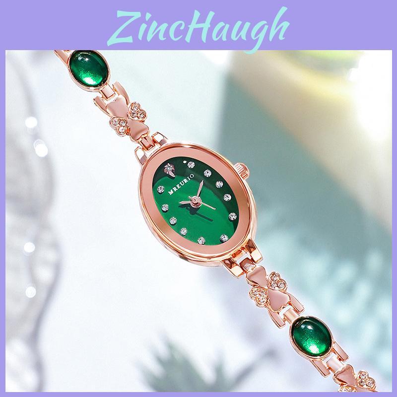 Luxury Green Gemstone Ladies Watch With Quartz Movement And Brass Clasp For Daily Use