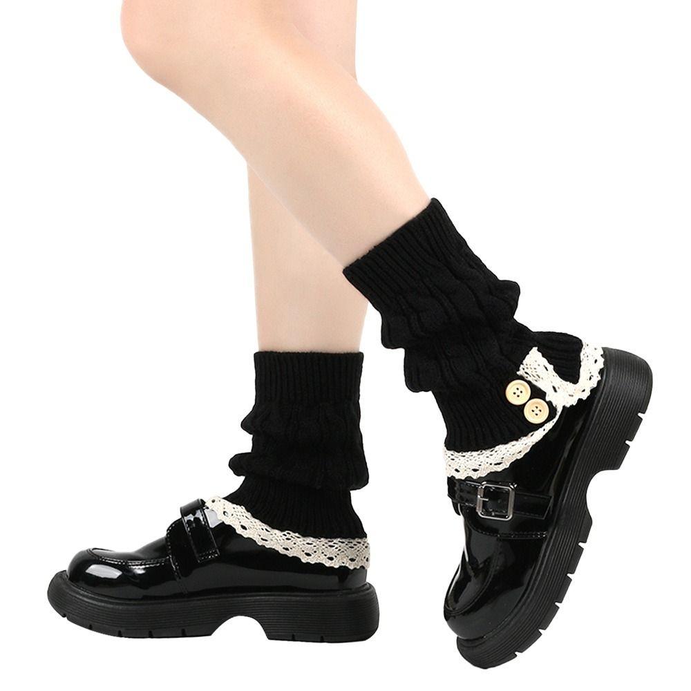 Lolita Women Leg Warmers Japanese Harajuku Style College Style Thick Boot Socks Winter Warm Knit Ankle Socks for Women Girls