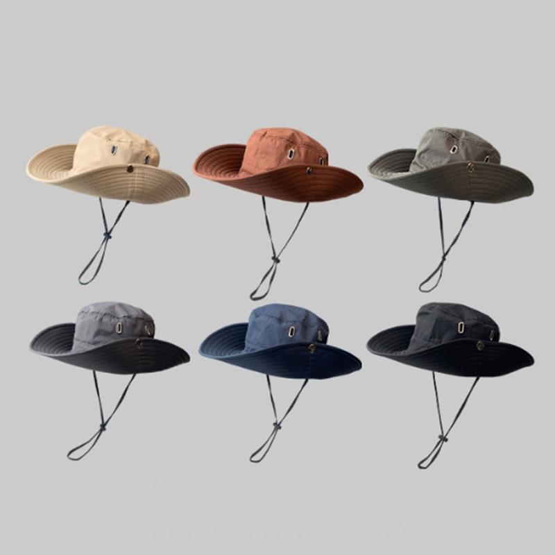 Womens Outdoor Sun Hat Summer UV Protection Bucket Safari Wide Brim Fisherman Cap Cowboy Men Fishing Hiking Beach Hats