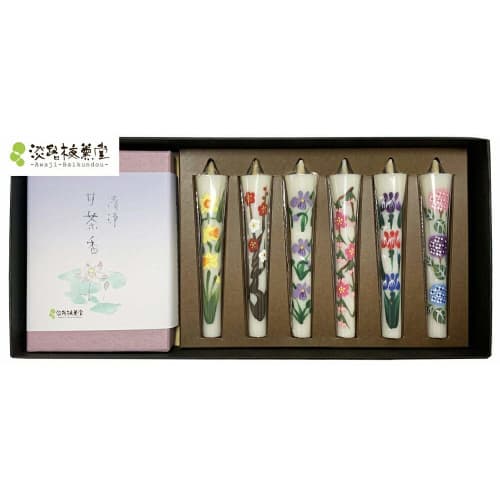 Awaji Baikondou No. 3 Flower Candle Incense Set, 25g Pure Sweet Tea Fragrance and 6 Hand-Painted Candles (Part 1) - Perfect for 49th-Day Memorial Serv