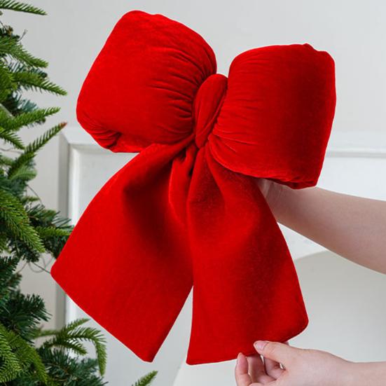 Red Christmas Velvet Bows Vintage Plush Stuffed Christmas Bows Hanging Ornament