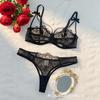 Lace See-through Bra Set, Black French Sexy Underwear, Women's Small Breasts Gathered with Steel Rims, Pure Desire Bra.