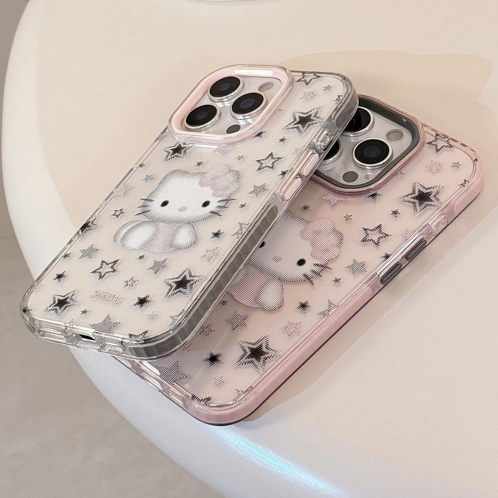 Cartoon Cat IPhone 16/15 Phone Case, Compatible with 17 Pro Max, Color-blocked Frame, Sweet and Cool 13/11 Soft Case