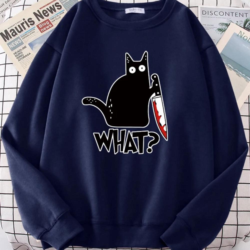 

Кухонный нож Черный кот Что Женский свитшот Харадзюку Повседневный худи Модный свободный худи Мягкий теплый винтажный флисовый женский топ XL темно-синий