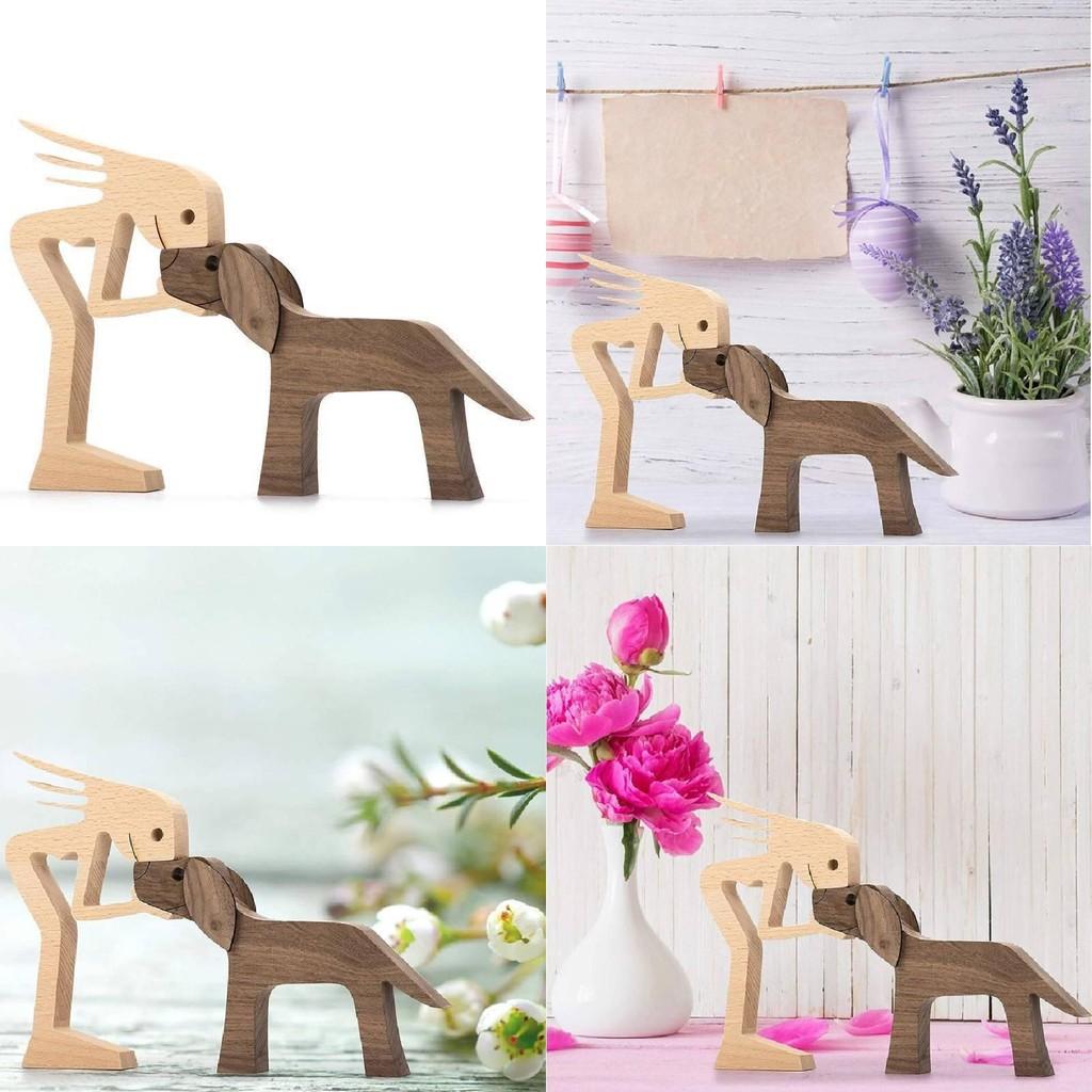 Wooden Family Puppy Carving Ornaments Natural Wood Pet Crafts Gift Sculpture