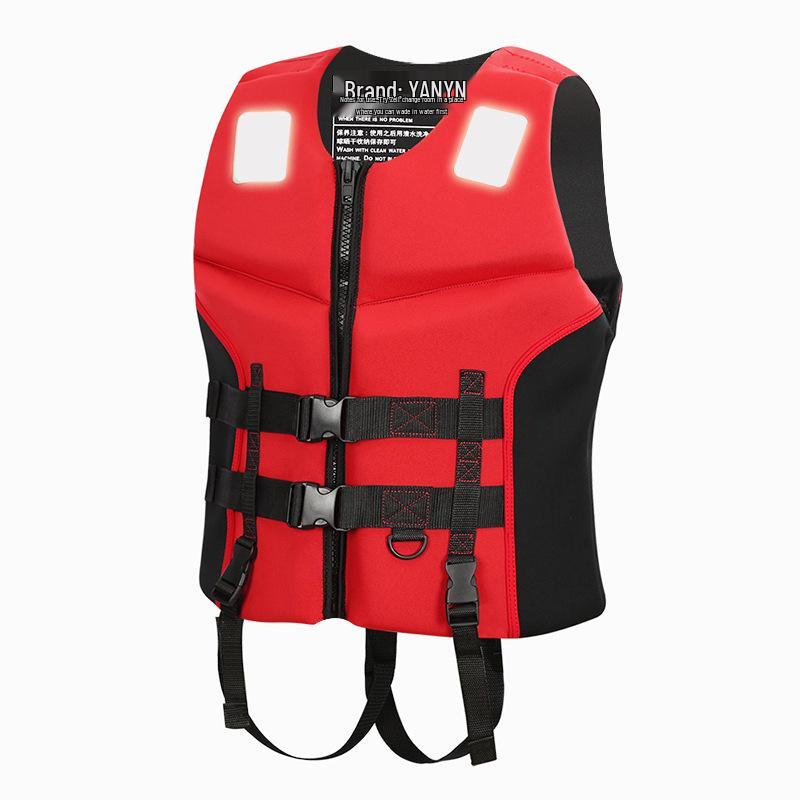 

YanYngs Дорослий рятувальний жилет з високою плавучістю: Професійний потовщений протиударний для гідроцикла, рятувальний, для боротьби з повенями та плавання XXL червоний